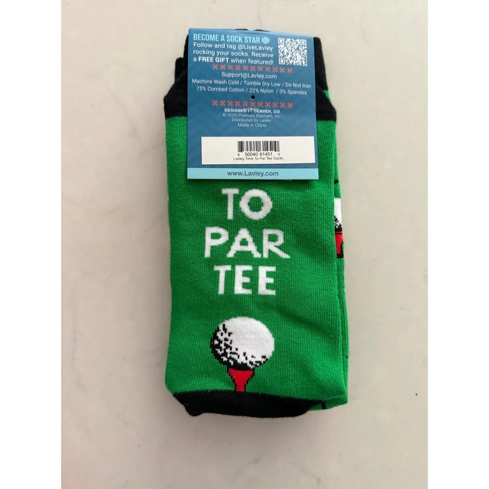 Lavley Mens Time To Par Tee Golf Socks‎ Green Novelty Crew Socks NWT One Size